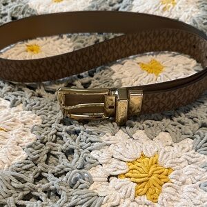 Michael Kors Brown MK Logo  Belt with Gold Buckle